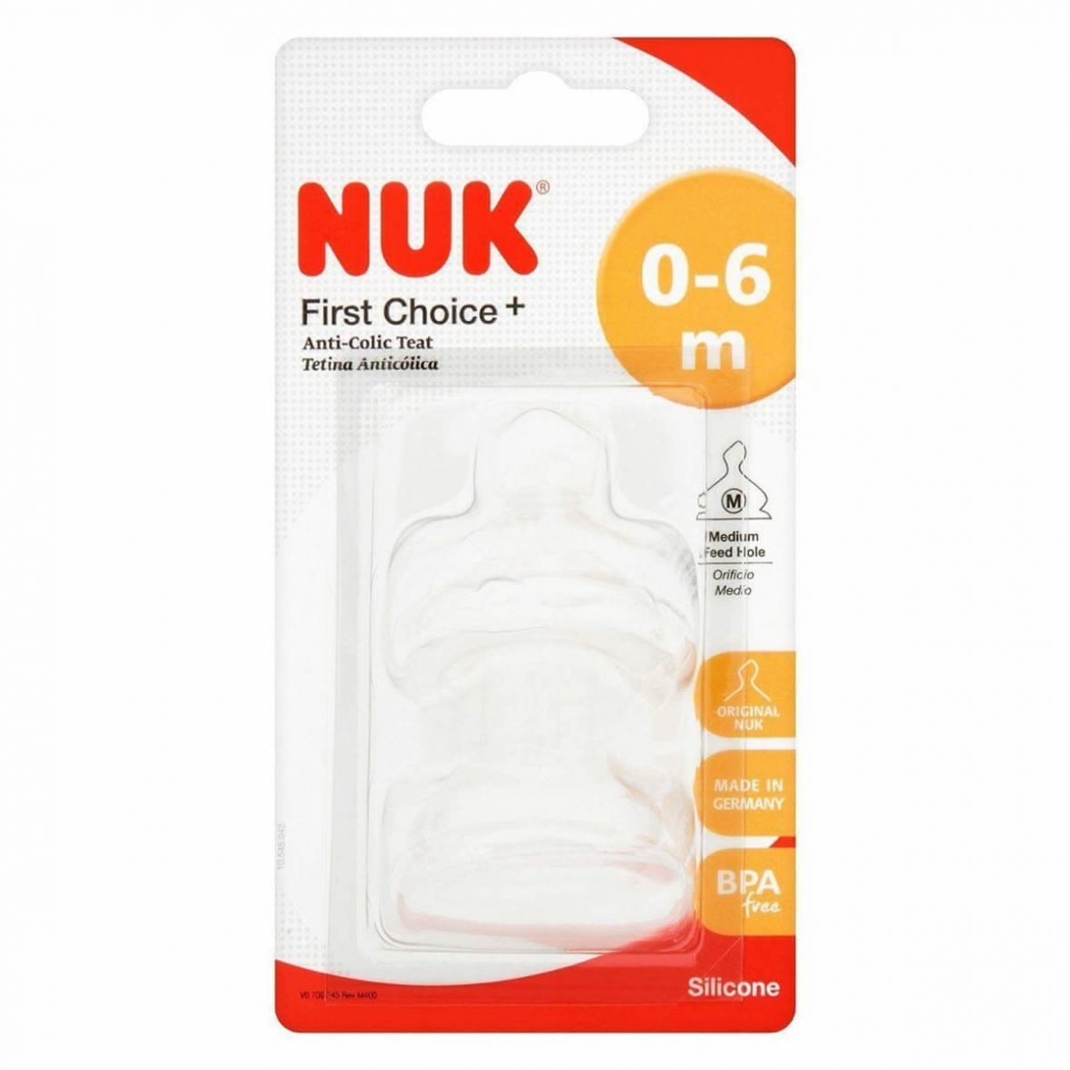 NUK First Choice Anti-colic Teat 2pk 0-6mths