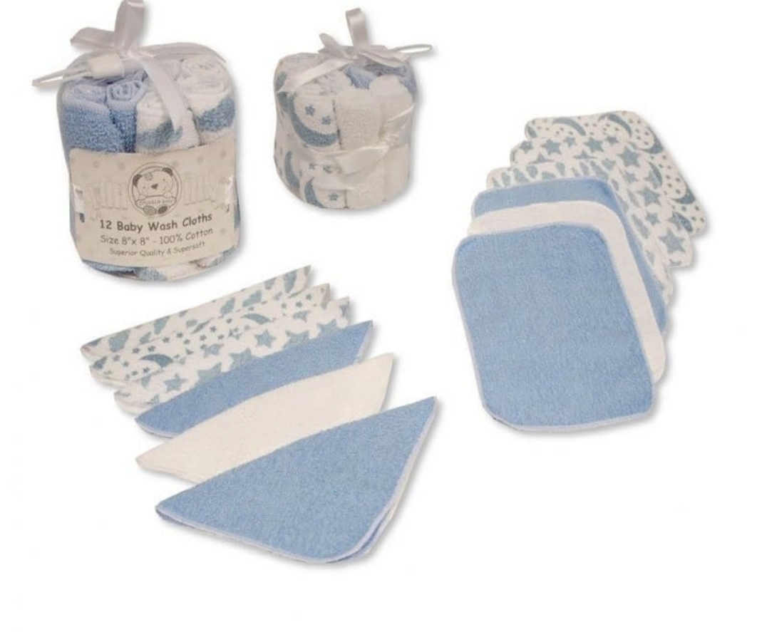 Snuggle Baby 12pk Baby Wash Cloth – Blue