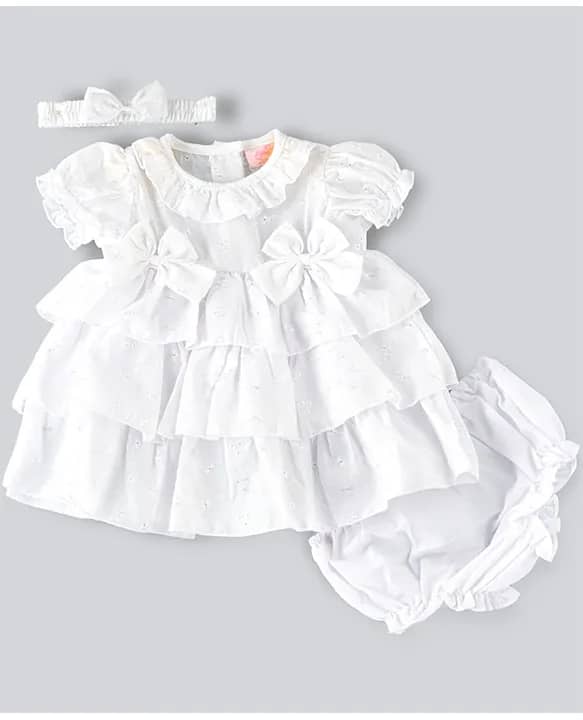 Baby Girls Spanish Style 3 Piece Broderie Anglaise Bow Dress Set