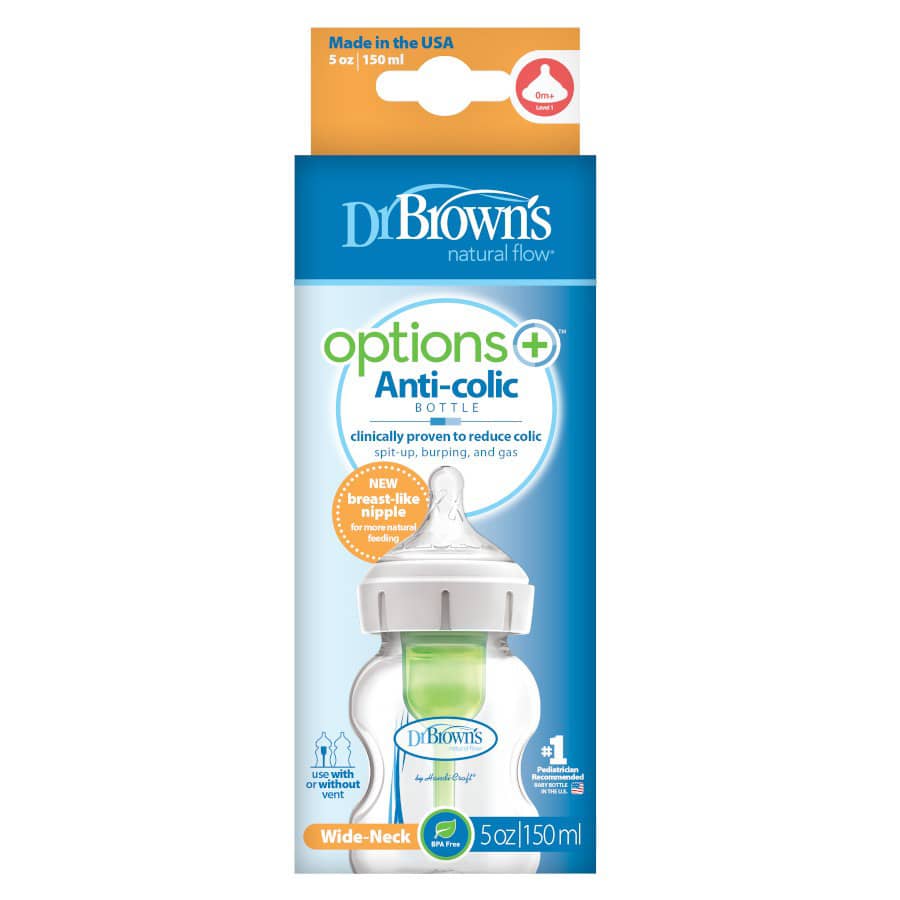 Dr. Brown’s Option+ Baby Bottle, Wide-Neck Anti-Colic Bottle 150ml