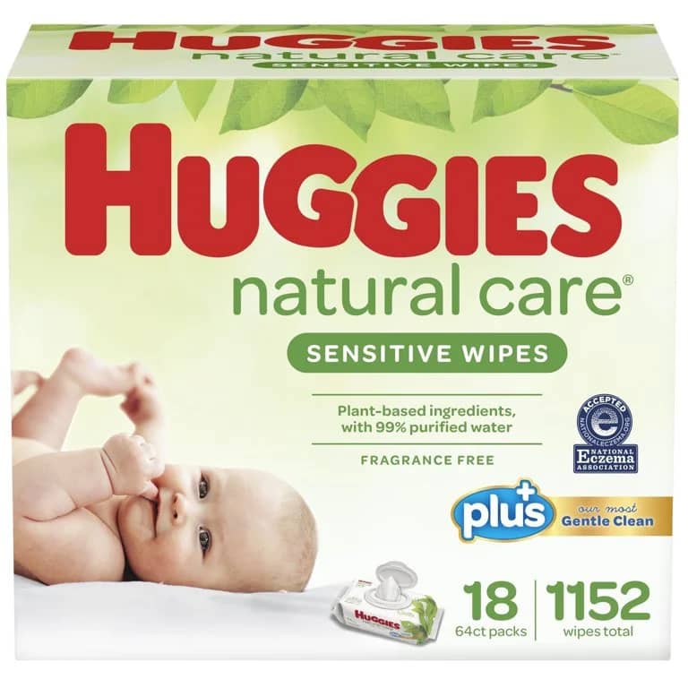Huggies Natural Care Sensitive Baby Wipes, Unscented, 18 Flip-Top Packs (1,152 Wipes Total)