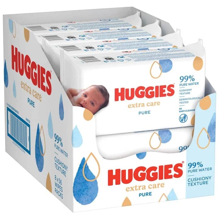 Huggies Pure Extra Care Baby Wipes – 8×56 Packs I 448 Baby Cleansing Wipes